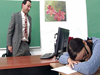 Teacher Wakes A Sleeping At The Desk Schoolgirl Up